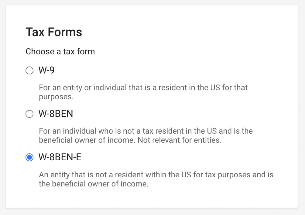 税務情報（W-8BEN-E）の記入手順